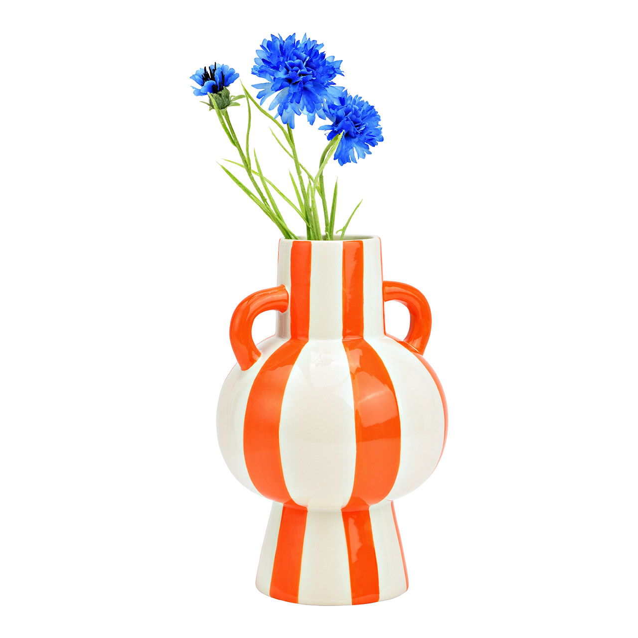 Vase gestreift aus Keramik, Orange/Weiß (B/H/T) 15x24x15cm