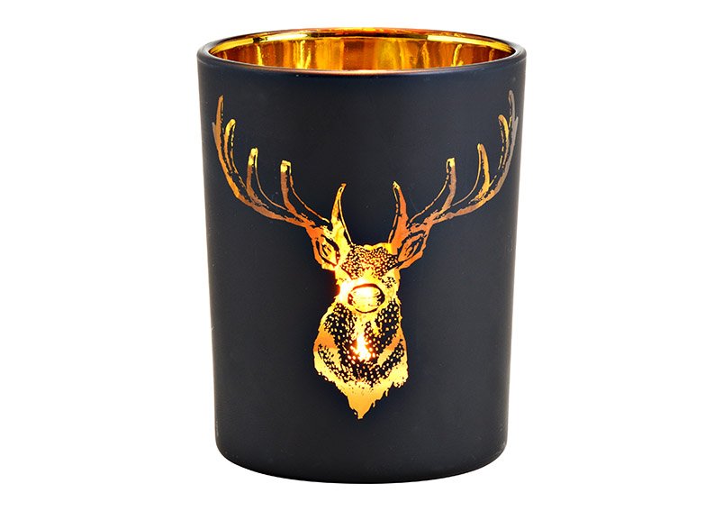Wind light deer decor of glass black, gold (W/H/D) 10x12x10cm