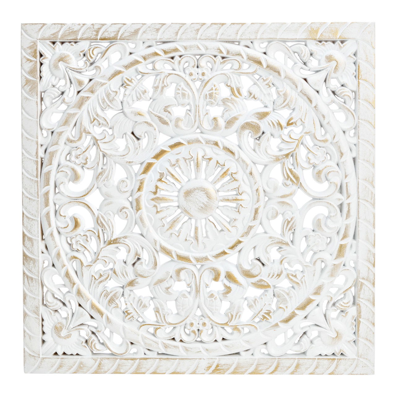 Wandhänger Blumen Dekor aus Holz, Weiß/Gold (B/H/T) 39x39x1cm Dekoration für Zuhause