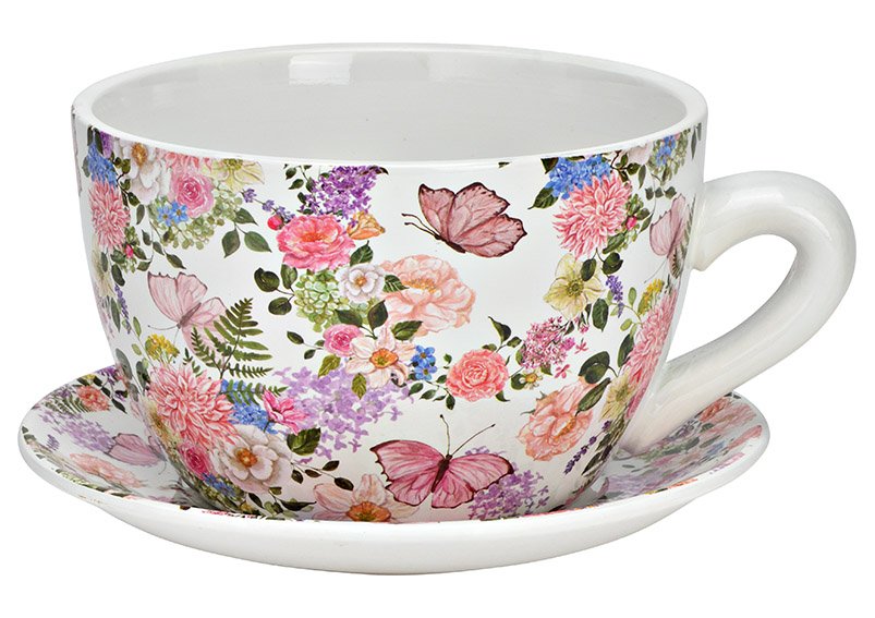 Blumentopf Tasse aus Keramik bunt (B/H/T) 25x14x23cm