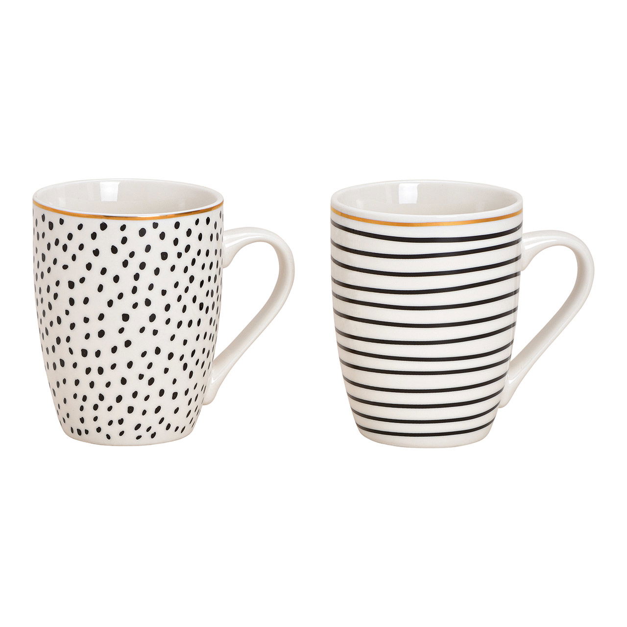 Mug strisce, puntini decorazione di porcellana Bianco, nero, oro 2-fold, (w/h/d) 12x10x8cm 340ml