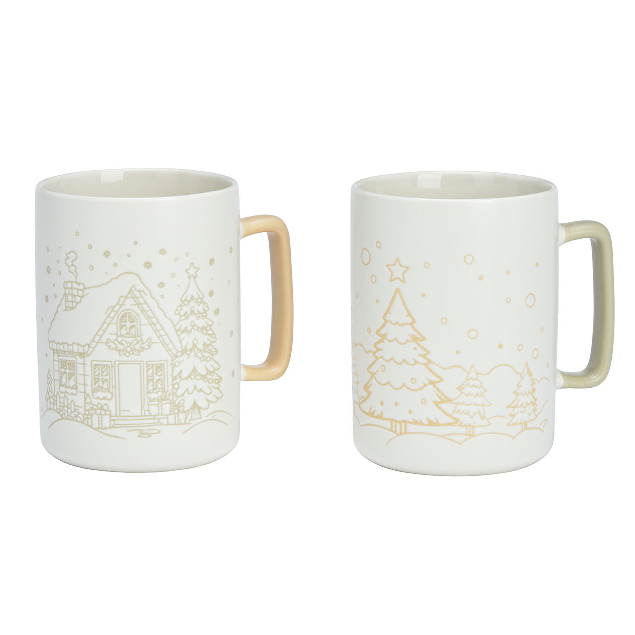 Becher Weihnachtshaus/Tannenbaum aus Porzellan Weiß 2-fach sortiert (B/H/T) 10x11x8cm 450ml Pokal, Porzellan, Töpferei, Kaffee, Kaffeetasse
