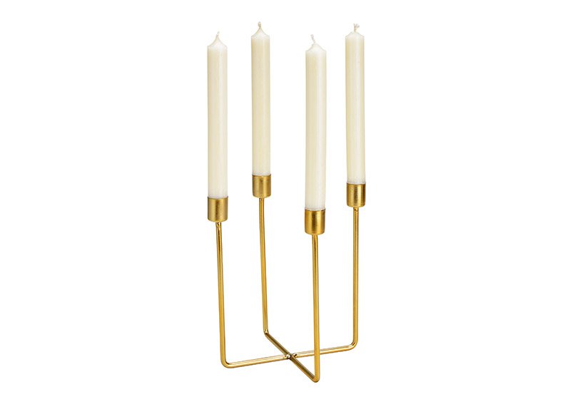 Candle holder for 4pcs candles metal gold (W/H/D) 14x20x14cm