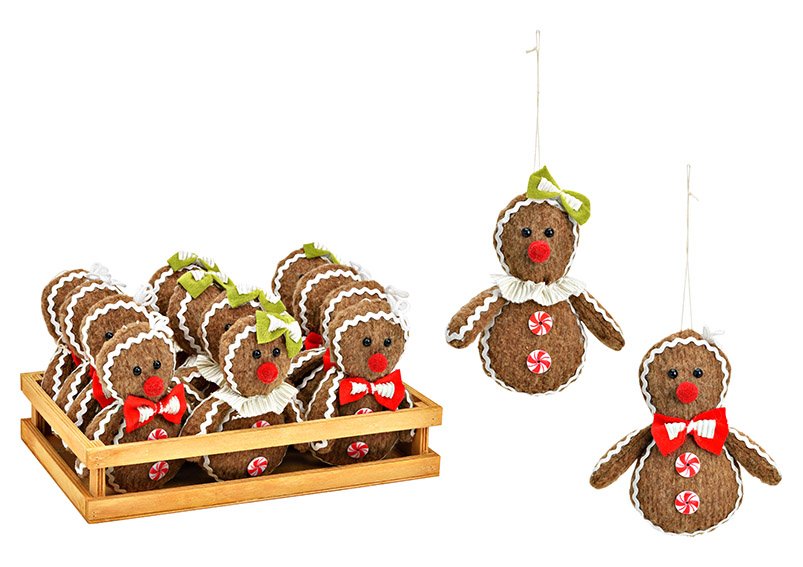 Hanger gingerbread figure made of textile brown 2-fold, (W/H/D) 12x13x4cm