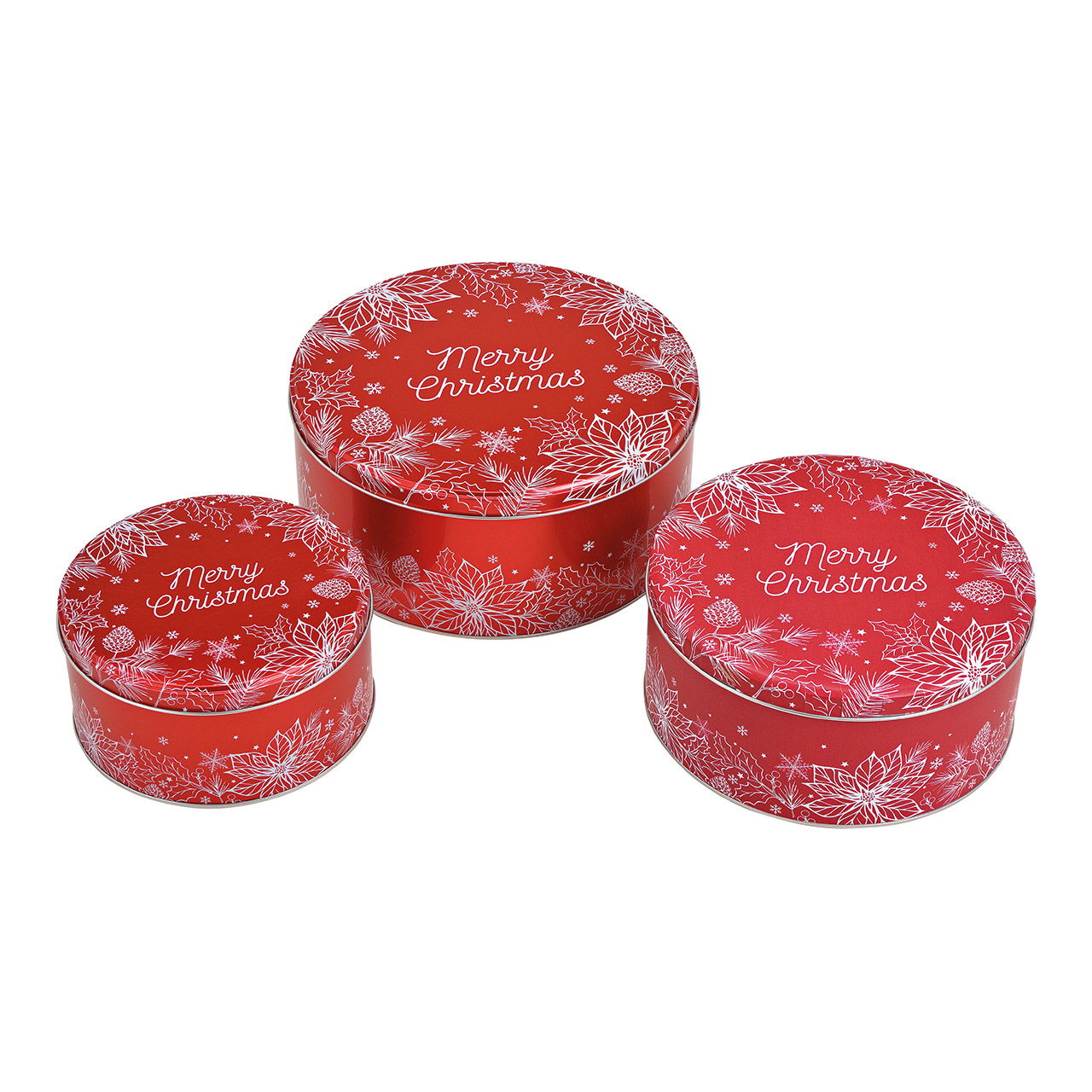 Dosen Set Merry Christmas aus Metall Rot 3er Set, (B/H/T) 19x9x19cm Gesicht, Kopf, Person, Rauchrohr