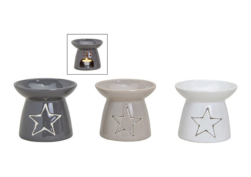 Lámpara de aroma estrella, cerámica, 3 surtidas (A/H/D) 10x14x10 cm