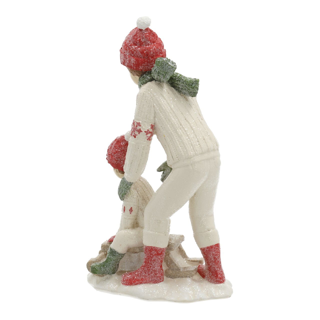 Kinder auf Schlitten aus Poly Rot/Weiß (B/H/T) 11x19x7cm Figur, Person, Gesicht, Kopf