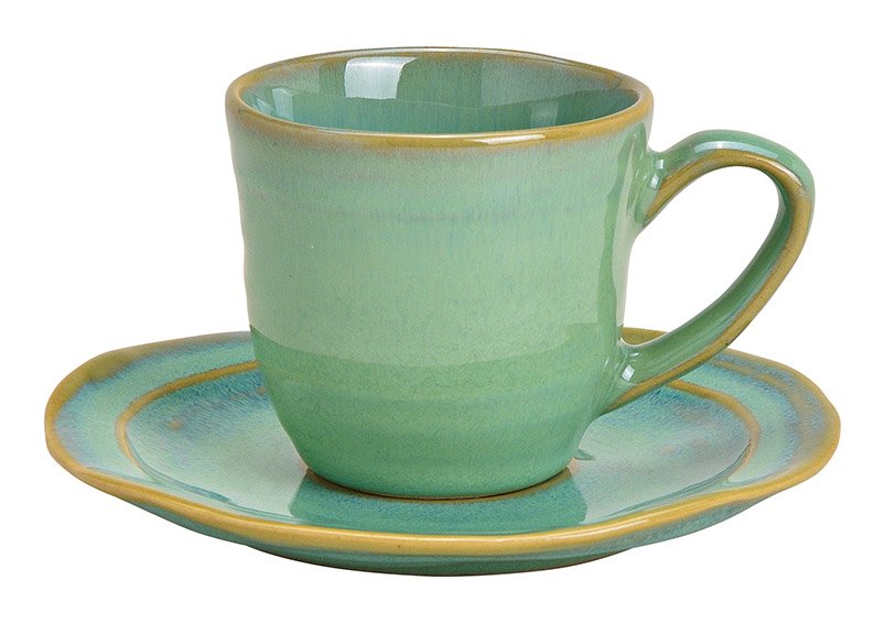 Espresso cup and plate made of ceramic green, set of 2, (w / h / d) 12x7x12cm 90ml