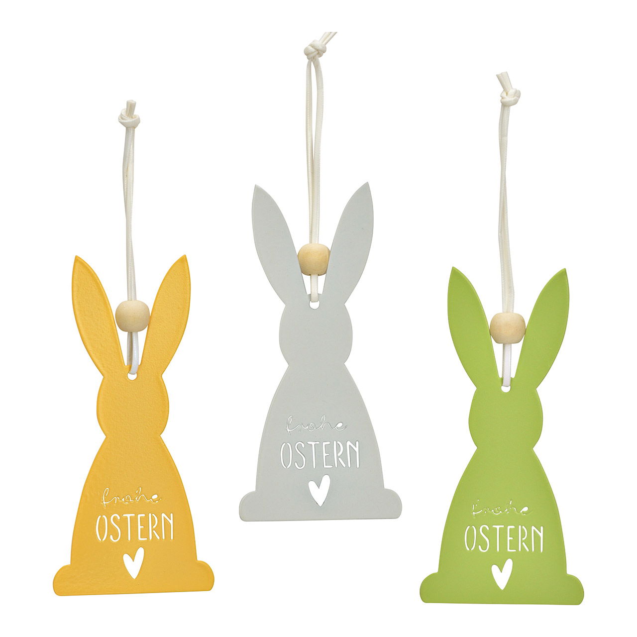 Metalen hanger konijn, 3-voudig, geel/groen/wit (B/H) 6x11cm
