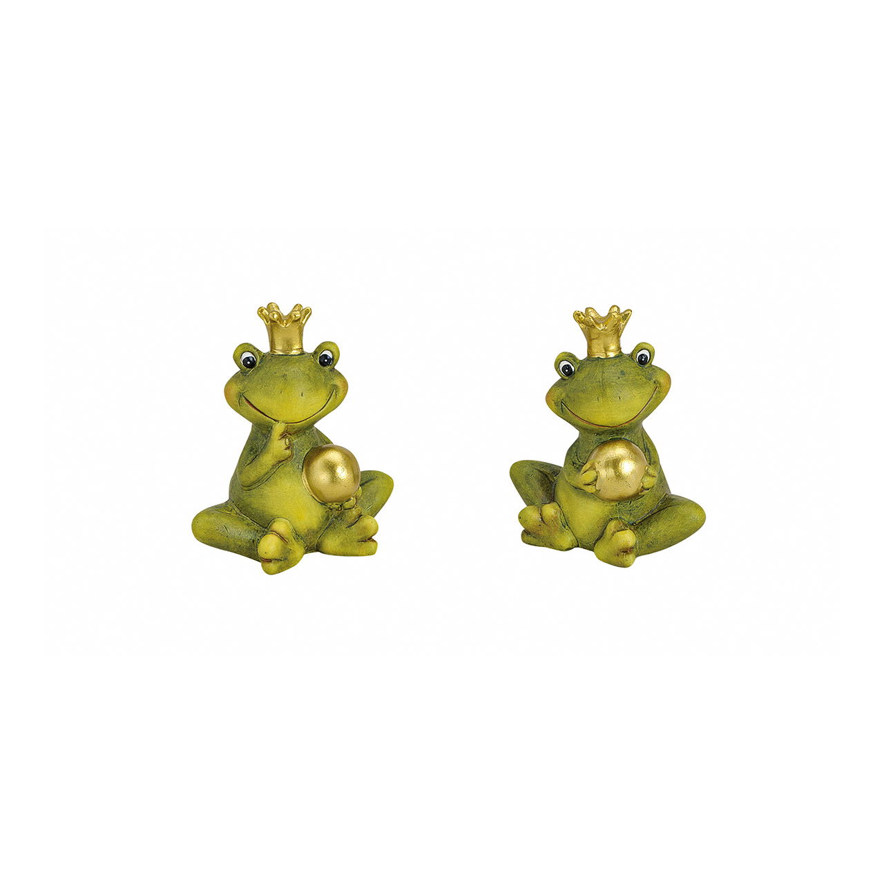 Roi grenouille avec boule dorée en céramique, assorti 2 fois, 9 cm