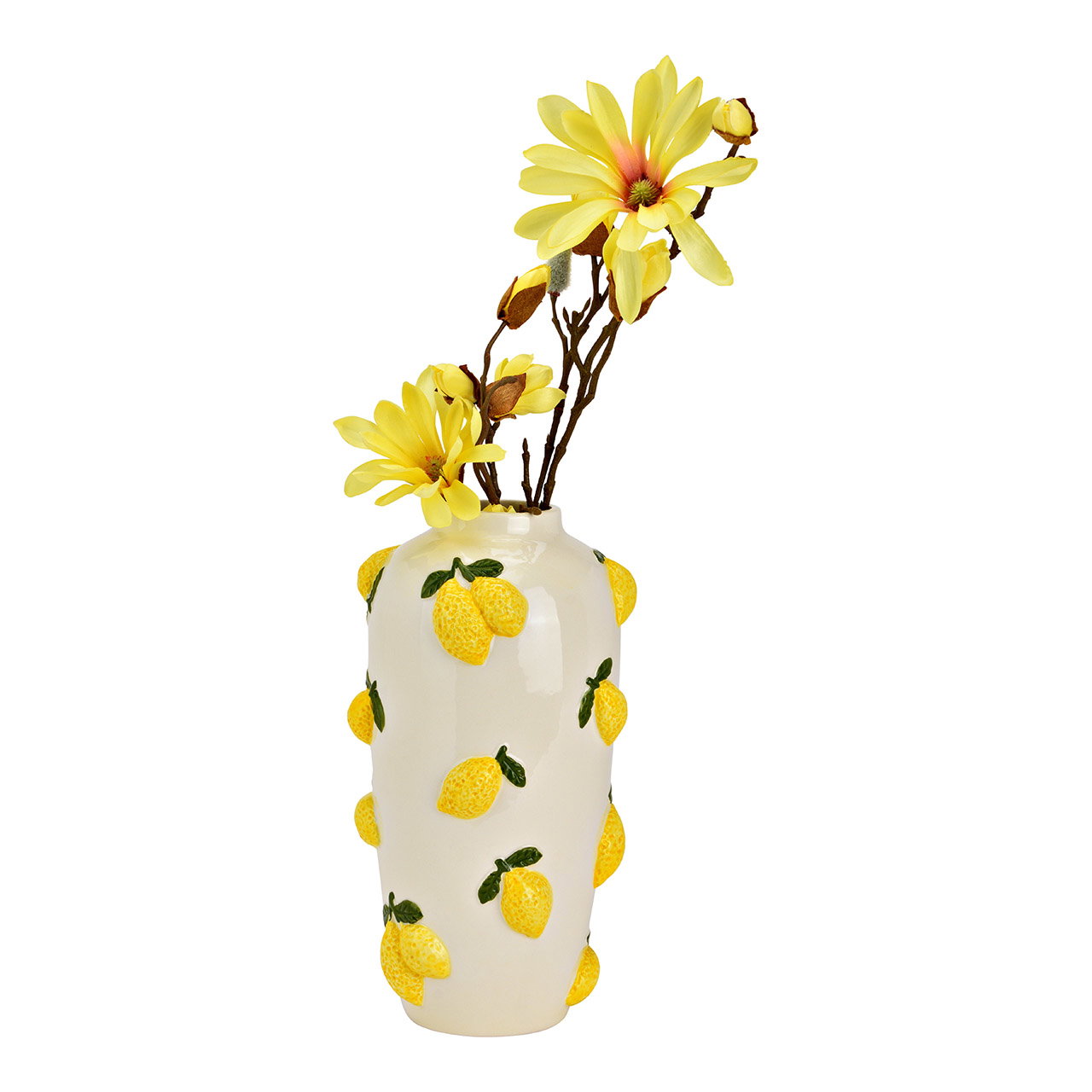 Vase Zitronen Dekor aus Keramik, Gelb/Weiß (B/H/T) 15x27x15cm Krug, Töpferei, Vase, Kunst, Porzellan