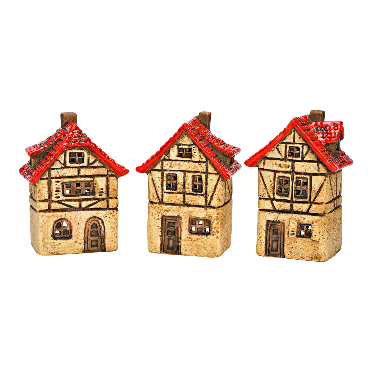 Photophore Maison en faïence, triple, rouge/naturel (L/H/P) 9x14x7cm Photophore Maison en faïence, triple, rouge/naturel (L/H/P) 9x14x7cm