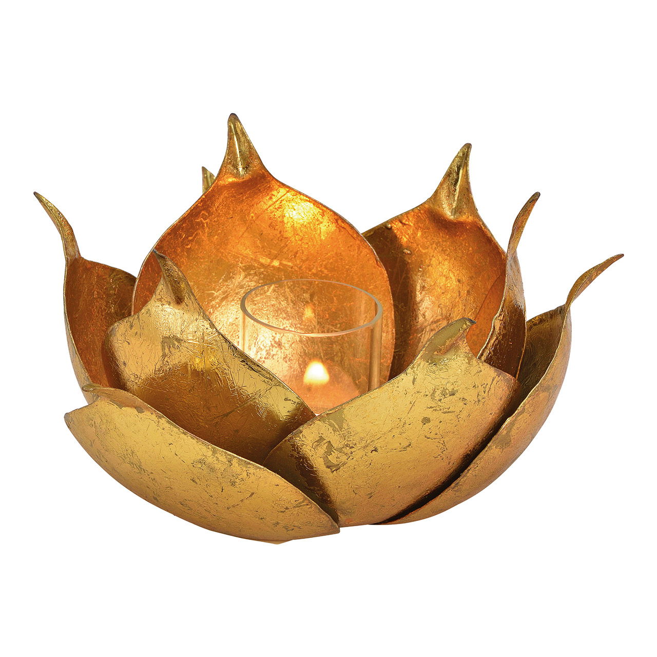 Windlicht Lotus aus Metall, Glas Gold (B/H/T) 20x12x20cm