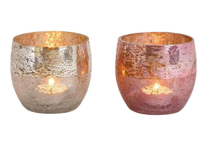 Lanterna di vetro champagne, rosa 2-fold, (w/h/d) 10x9x10cm