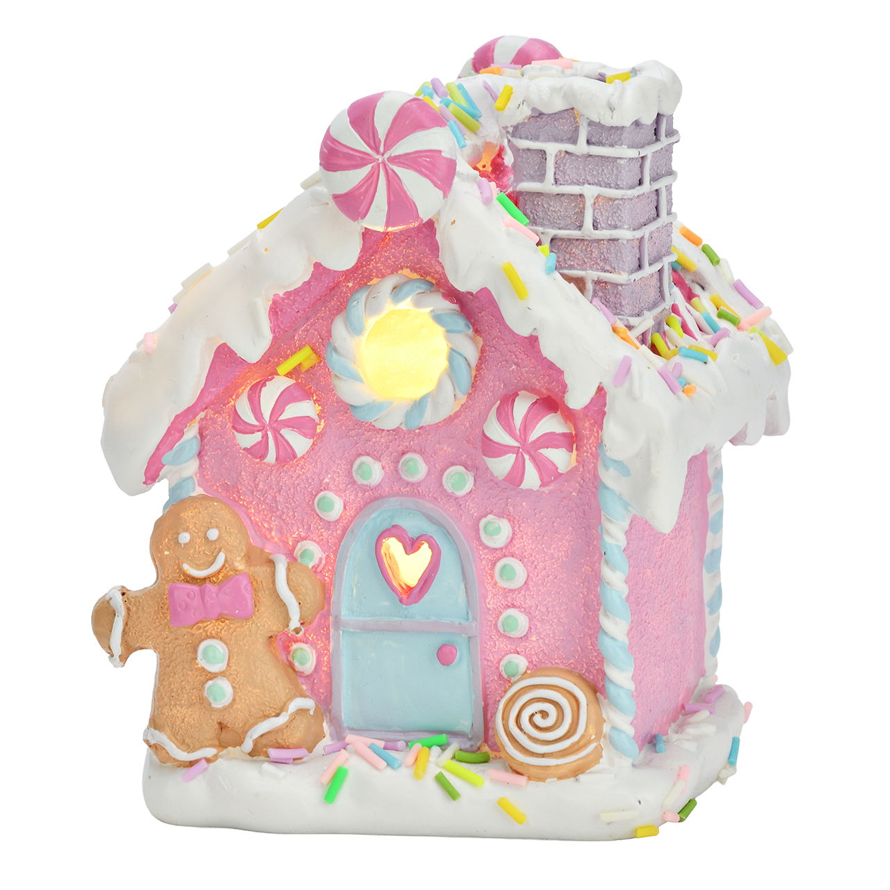 Casa de jengibre LED de polietileno rosa/rosa (A/A/A) 10x13x8cm excl. 2xAAA Essen, Süßigkeiten, Plätzchen, Geburtstagstorte, Zuckerguss