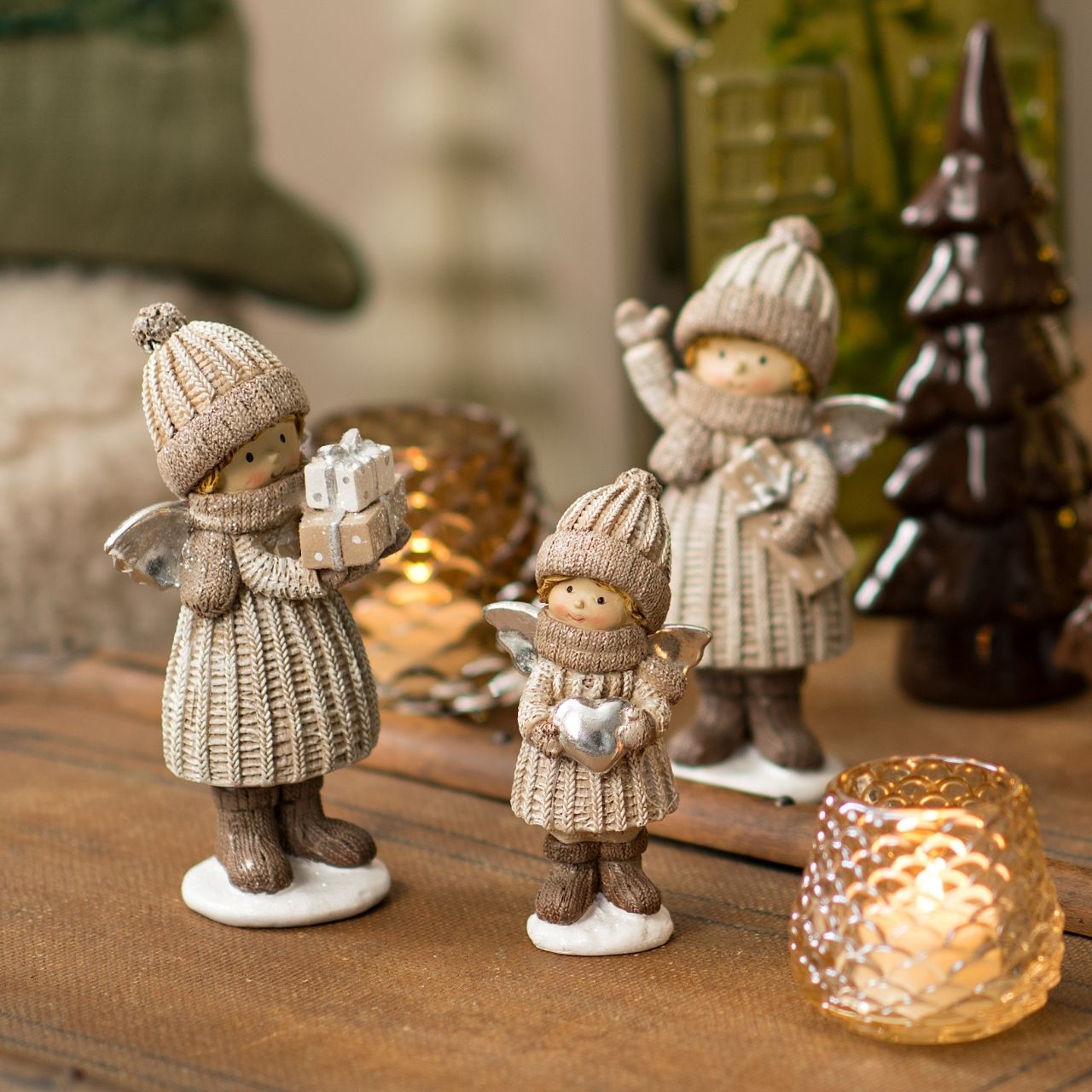 Engel-Figuren, Weihnachtsdekoration, Strickmuster, Beige, Geschenkfiguren