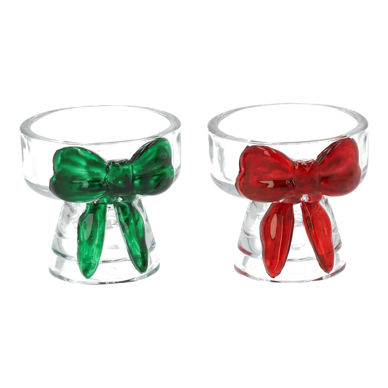 Kerzenhalter Schleife aus Glas, 2-fach, Rot/Grün (B/H/T) 7x6x7cm Zubehor, Krawatte, Schmuck, Glas, Edelstein
