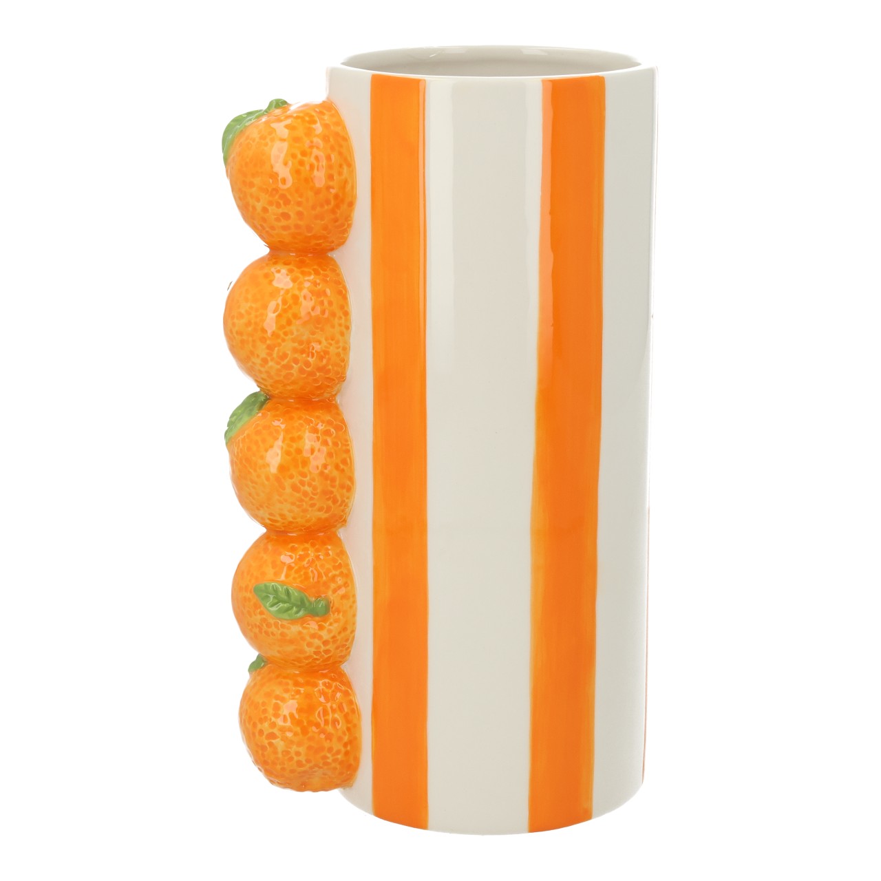 Vase Orange aus Keramik Orange (B/H/T) 14x24x10cm orange, orange stripe, keramische tasse, fruchtmuster, hohe vase