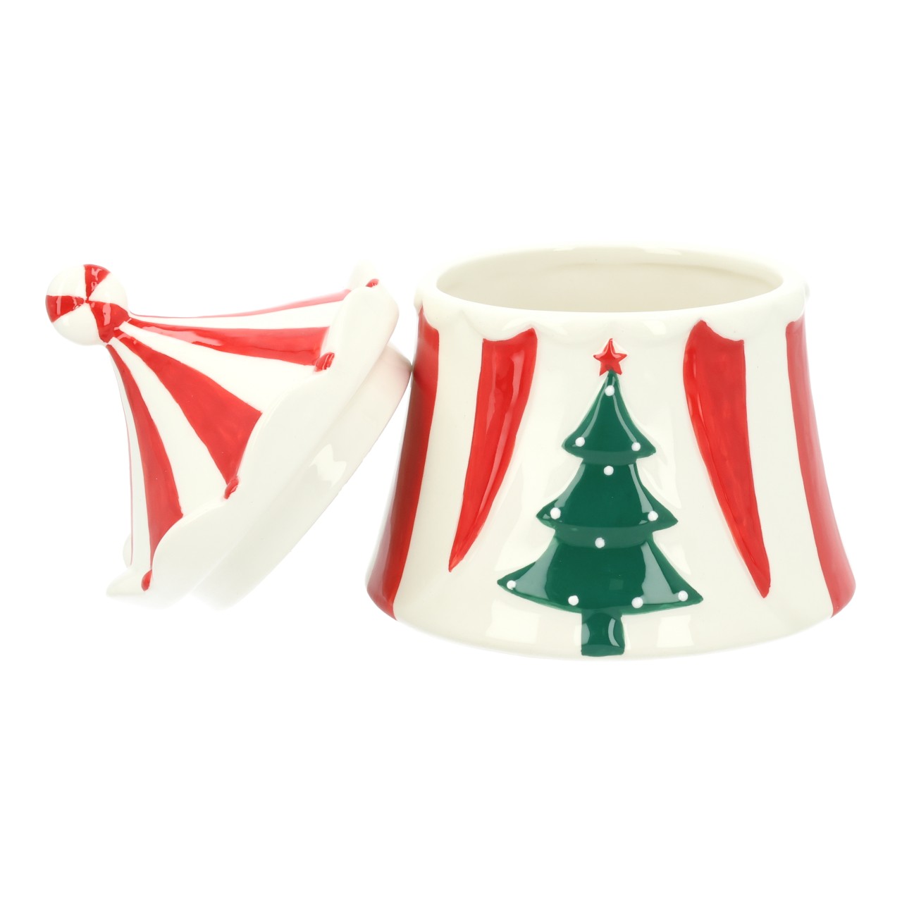 Dose Weihnachts Zirkuszelt aus Keramik Rot (B/H/T) 13x16x13cm