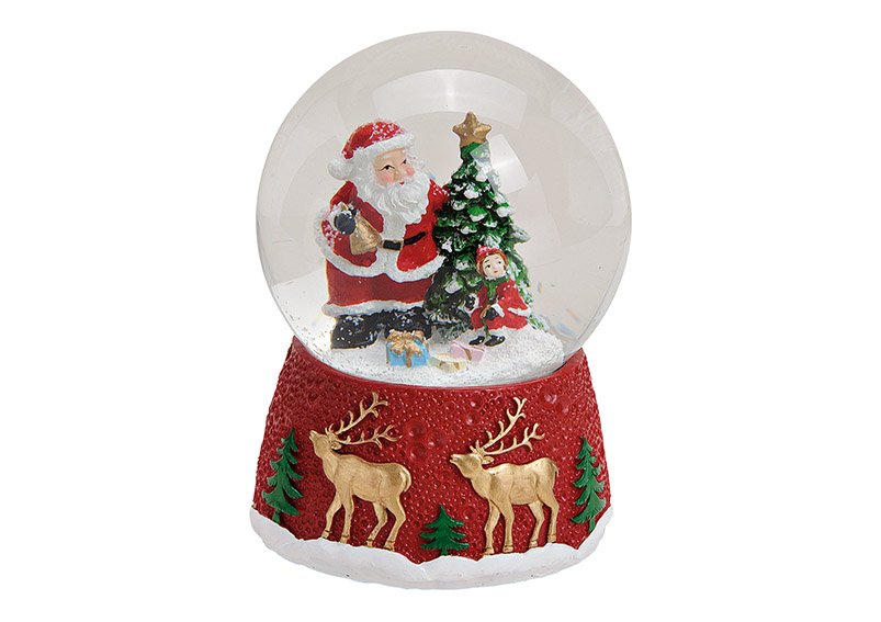 Spieluhr, Schneekugel, Nikolaus auf Elch Motiv Sockel aus Poly, Glas Bunt (B/H/T) 10x14x10cm