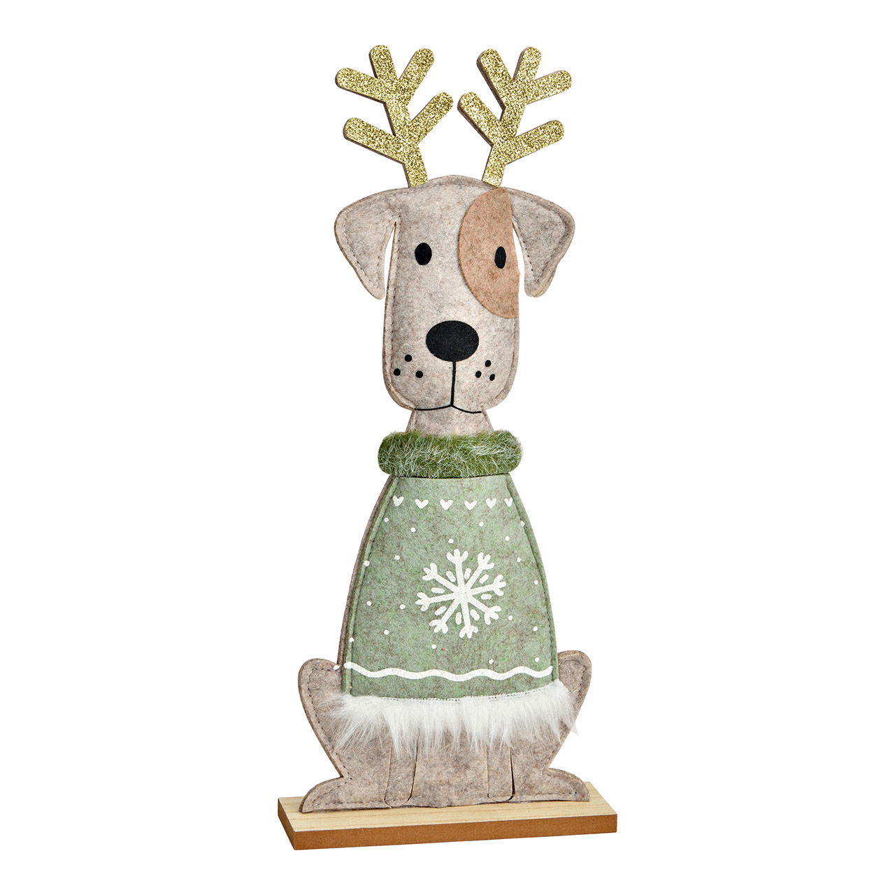 Chien sur socle en feutre/bois, beige/vert (L/H/P) 15x35x5cm Chien sur socle en feutre/bois, beige/vert (L/H/P) 15x35x5cm