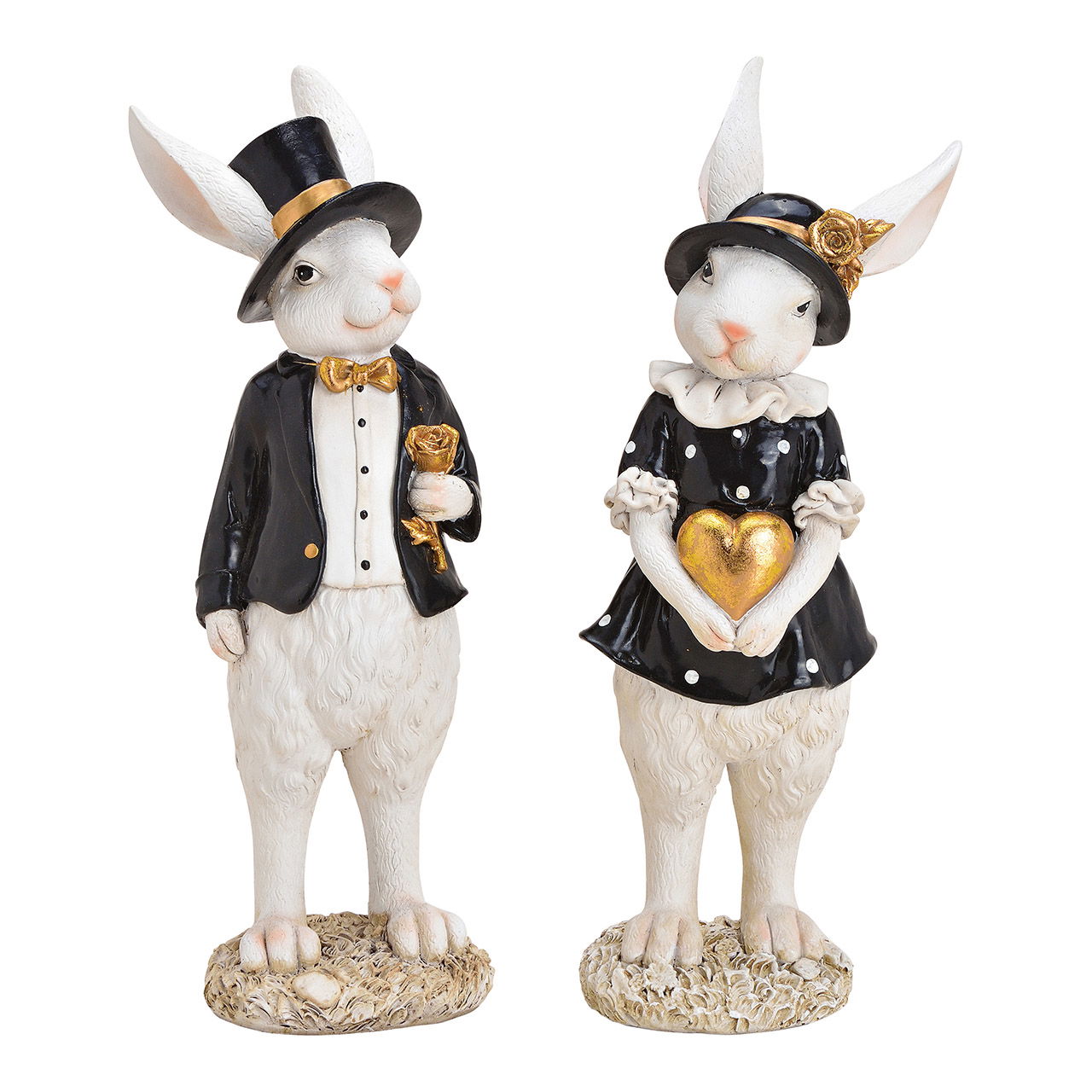 Lapin homme et femme en poly noir 2 fois, (L/H/P) 10x12x32cm