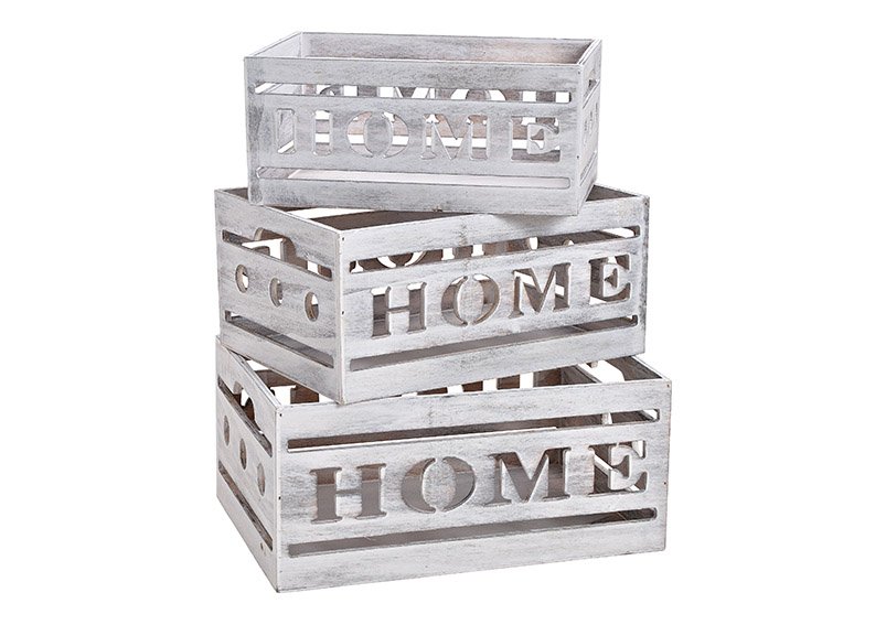 Box set HOME di legno bianco set di 3, (L/H/D) 33x15x24cm