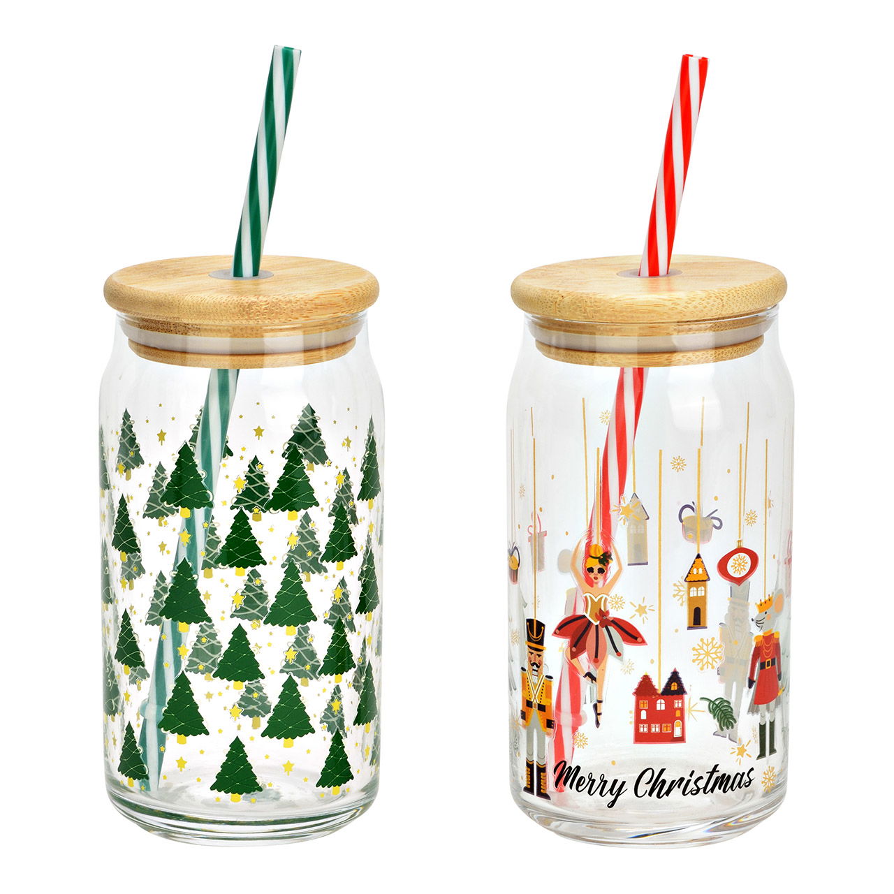 Trinkglas Weihnachts Dekor mit Motiv und Stohhalm aus Glas, 2-fach, Transparent (B/H/T) 7x14x7cm 500ml Trinkglas Weihnachts Dekor mit Motiv und Stohhalm aus Glas, 2-fach, Transparent (B/H/T) 7x14x7cm 500ml