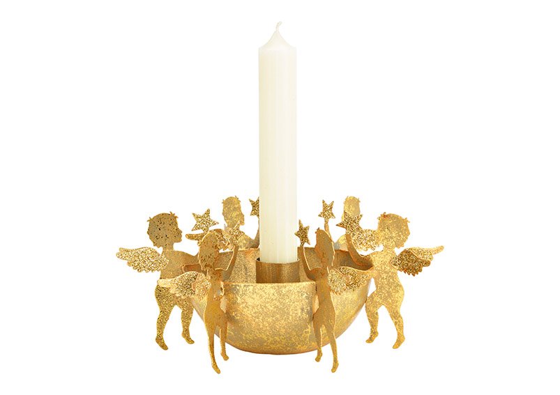 Candeliere angelo decorazione, metallo oro (c/h/d) 18x8x18cm