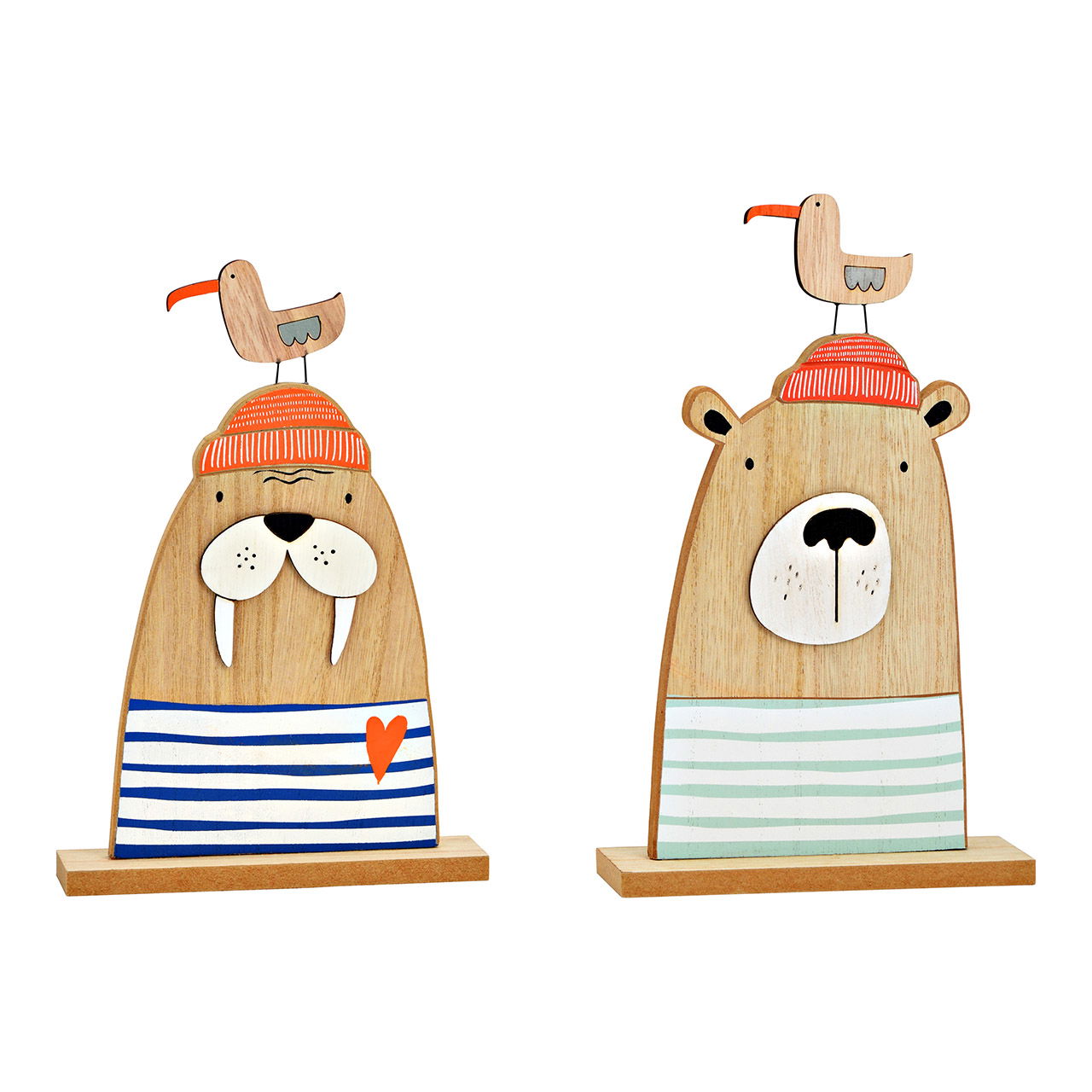 Display stand bear, walrus maritime made of wood blue 2-fold, (W/H/D) 15x24x4cm