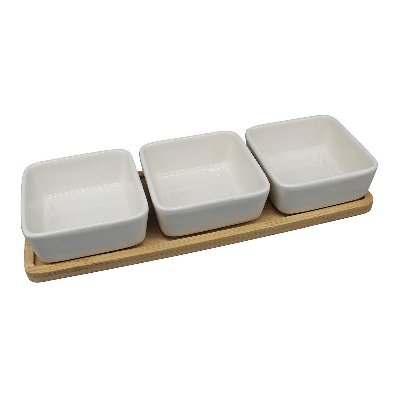 Tapas set van 4, gemaakt van bamboe/keramiek naturel/wit (B/H/D) 28x1x10cm