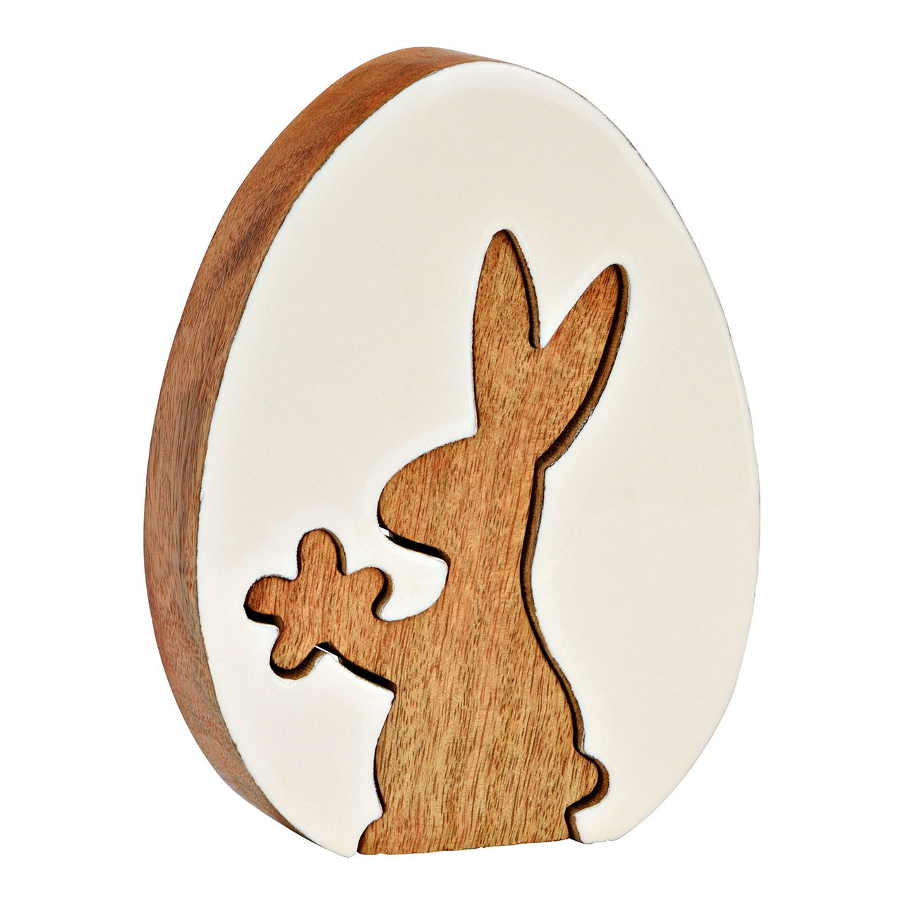 Présentoir oeuf de Pâques avec lapin en bois de manguier, set de 2, naturel/blanc (L/H/P) 12x16x4cm Présentoir oeuf de Pâques avec lapin en bois de manguier, set de 2, naturel/blanc (L/H/P) 12x16x4cm