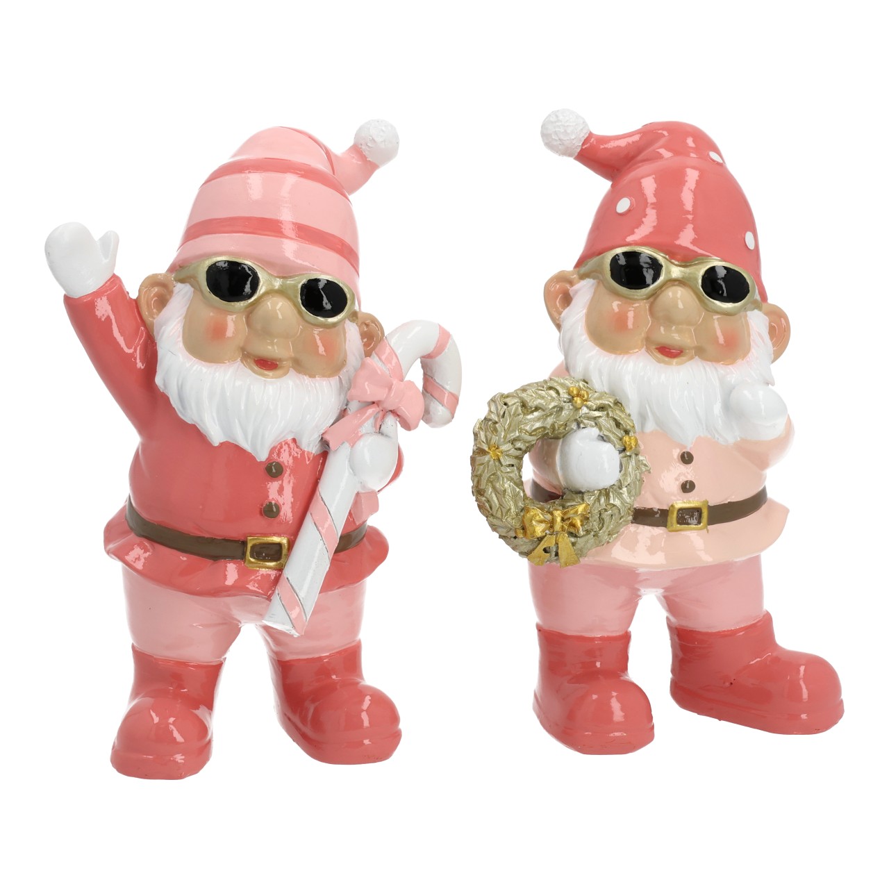 Weihnachtsfigur, Gnom, Rote/pinke Kleidung, Zuckerstange, Kranz