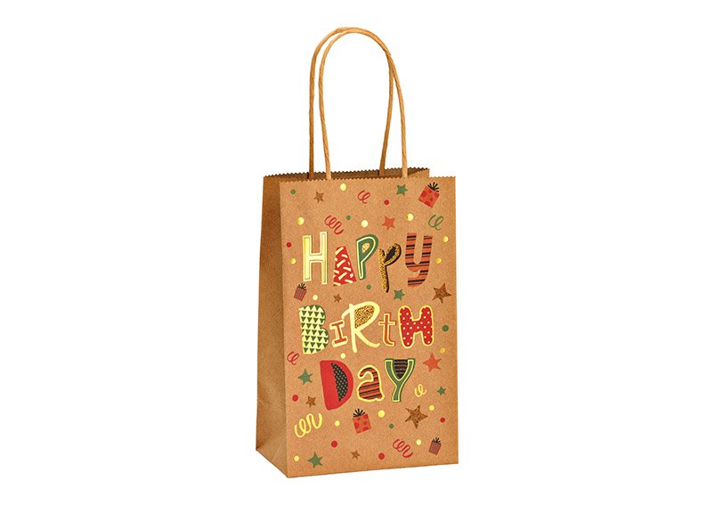 Sac cadeau Happy Birthday en papier/carton marron (L/H/P) 13x21x8cm