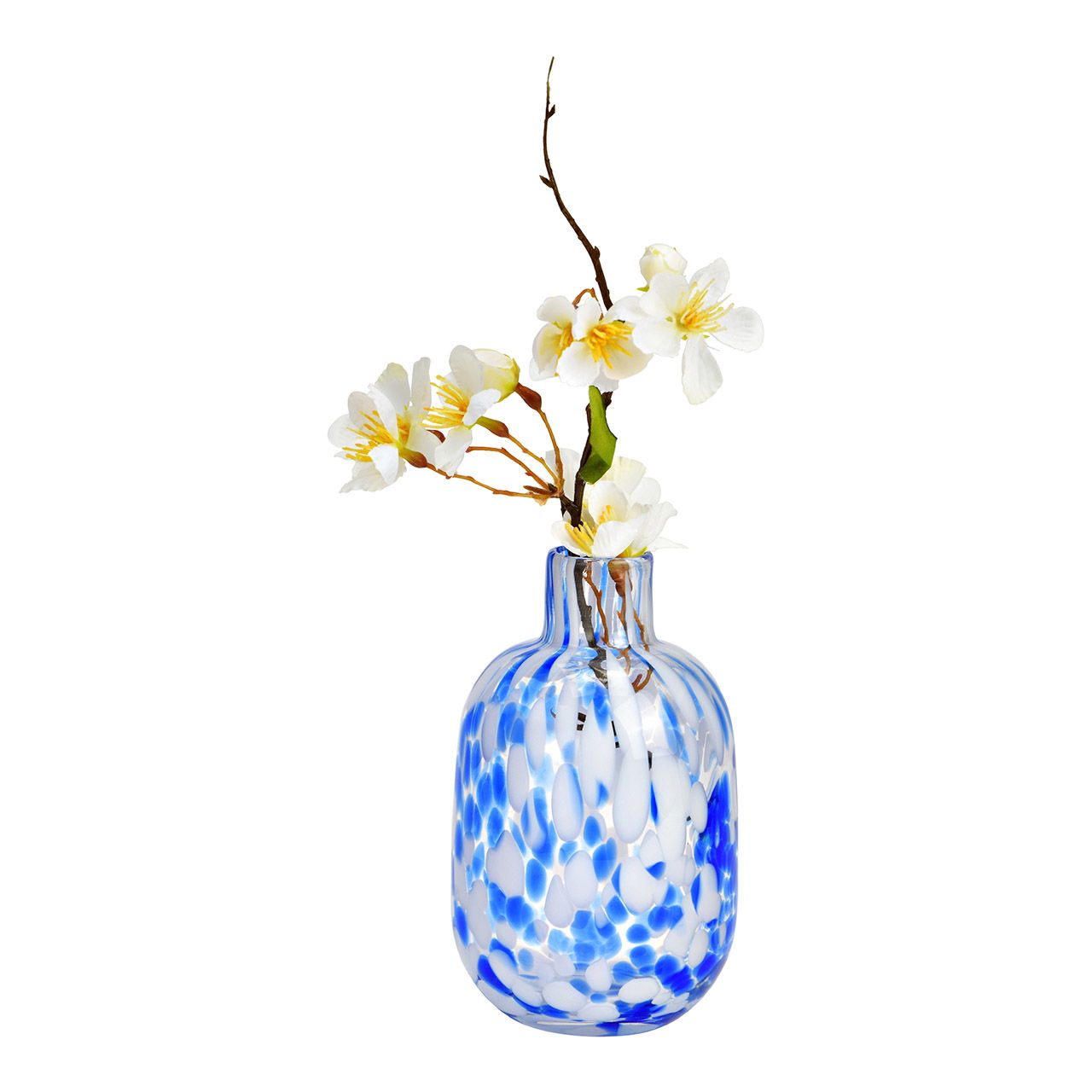 Vase with glass dots Transparent/blue/white (W/H/D) 9x16x9cm