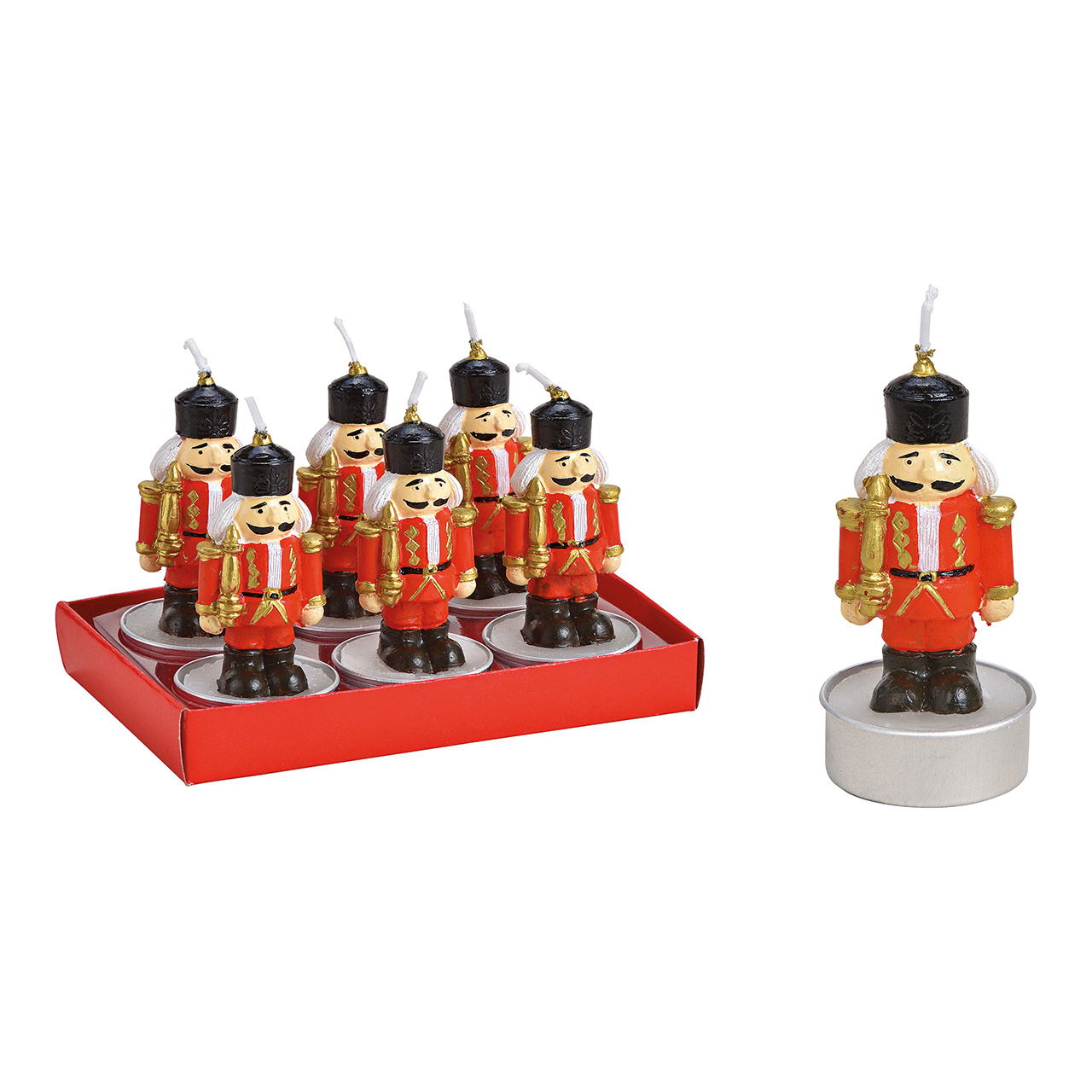 Tealight-set nutcracker 4x7x4cm wax red 6-set 14x9x8cm