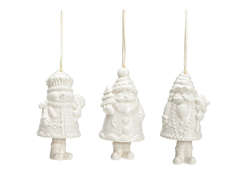Appendino Babbo Natale, pupazzo di neve in porcellana bianca a 3 pieghe, (L/H/D) 7x10x6cm