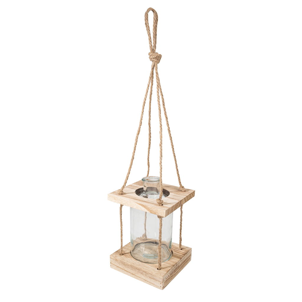 Glasvase zum Hängen, Holz, 15x15x60cm, 1 Stck, natur
