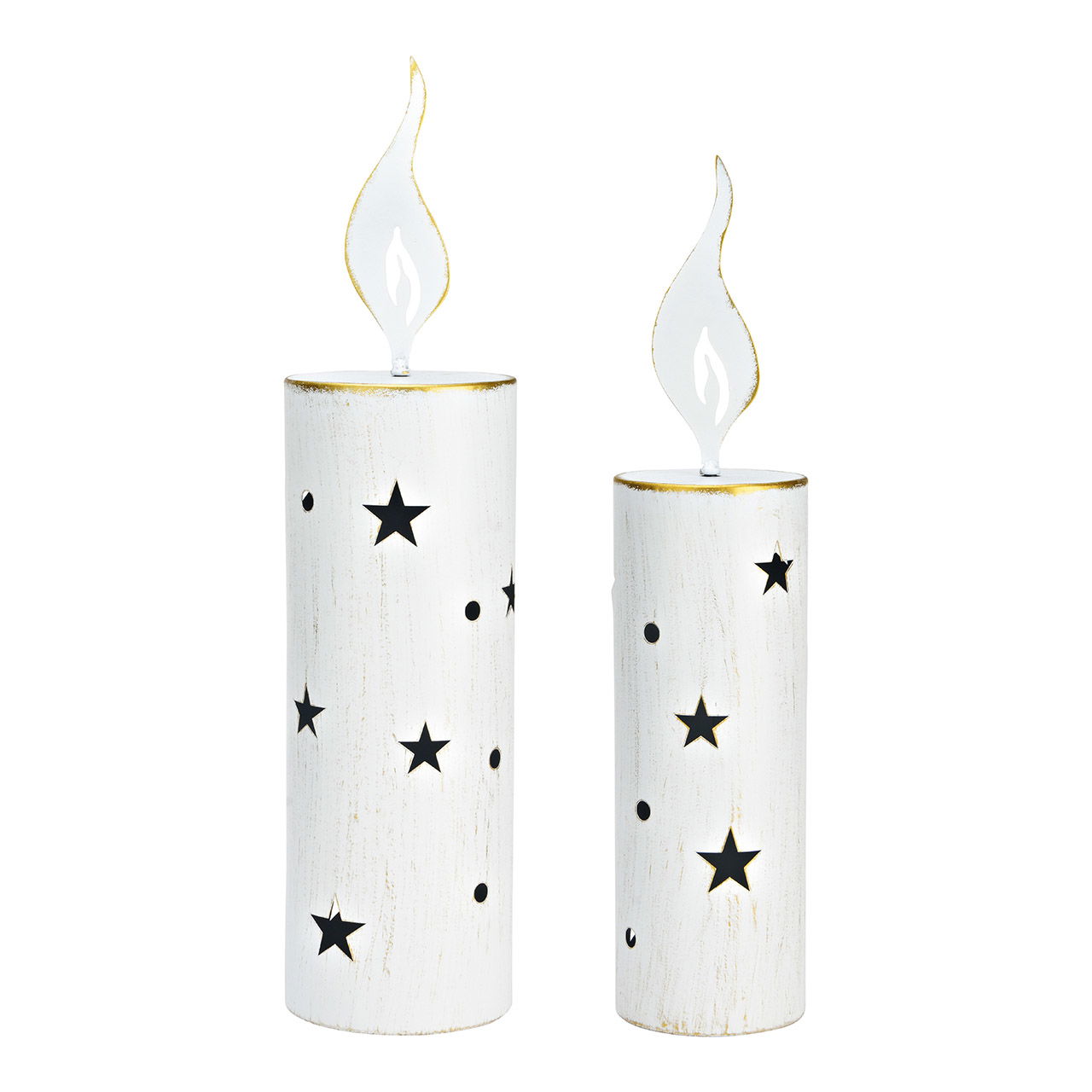 Set di 2 supporti per candele, in metallo bianco (L/H/D) 10x45x10cm, 12x50x12cm