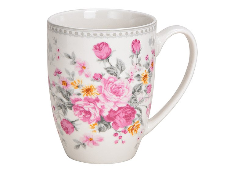 Cup rose decor porcelain pink/rose, 13x12x9cm