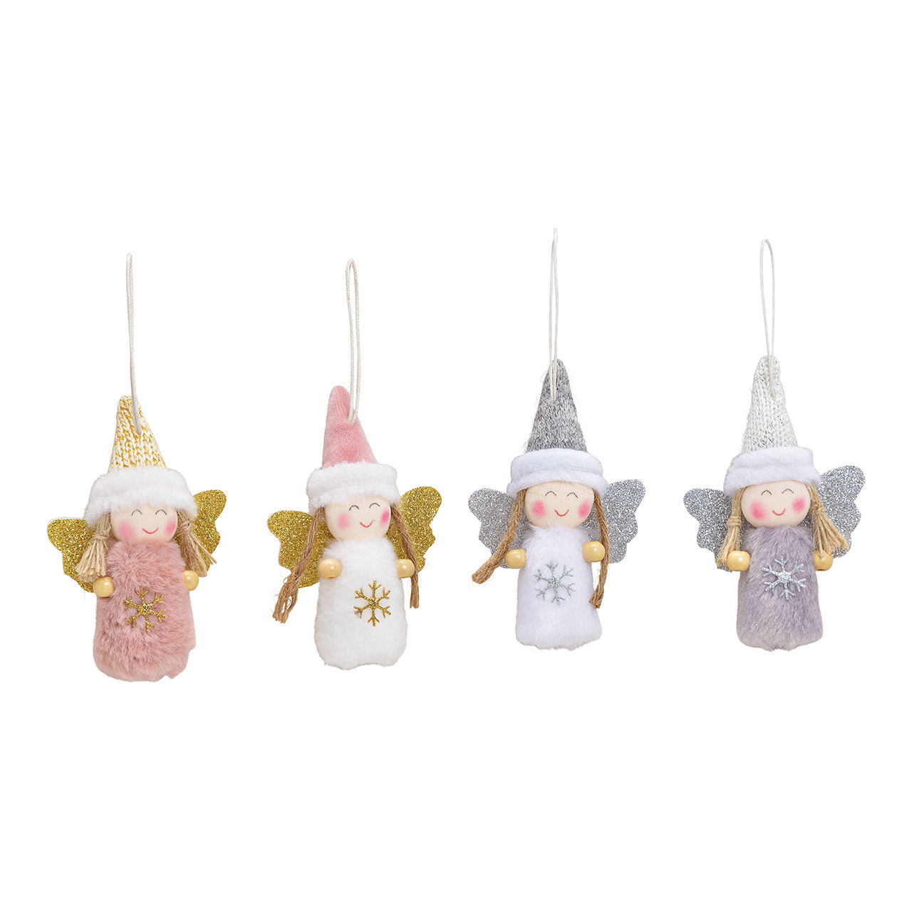 Weihnachtshänger Engel aus Textil, 4-fach, Rosa/Weiß/Grau (B/H/T) 6x9x3cm Weihnachtshänger Engel aus Textil, 4-fach, Rosa/Weiß/Grau (B/H/T) 6x9x3cm