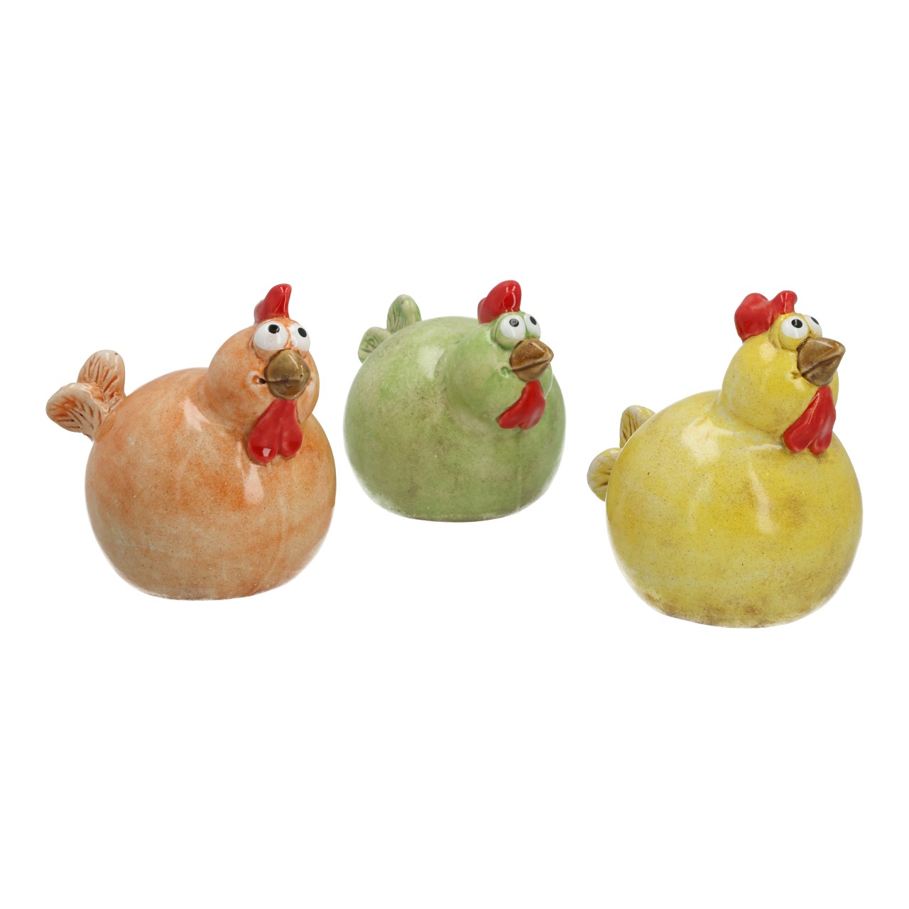 Hühnerfigur, Huhn, Keramik, Stilfigur, farbige Hühner