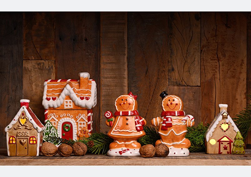 Tin gingerbread figure ceramic colorful 2-fold, (W/H/D) 14x21x9cm