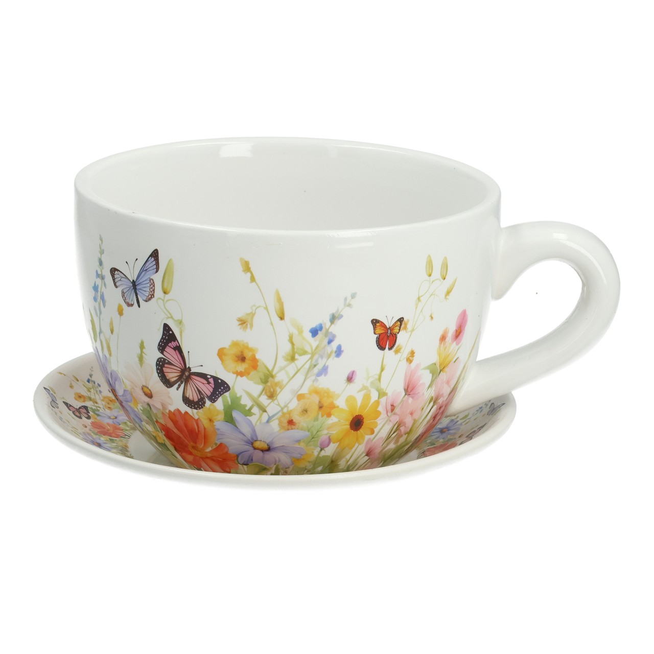 Vaso da fiori decorato in ceramica colorata (L/A/P) 20x12x15 cm Tasse, Kaffeetasse, Blumenmuster, Schmetterlingsmotiv, Porzellan