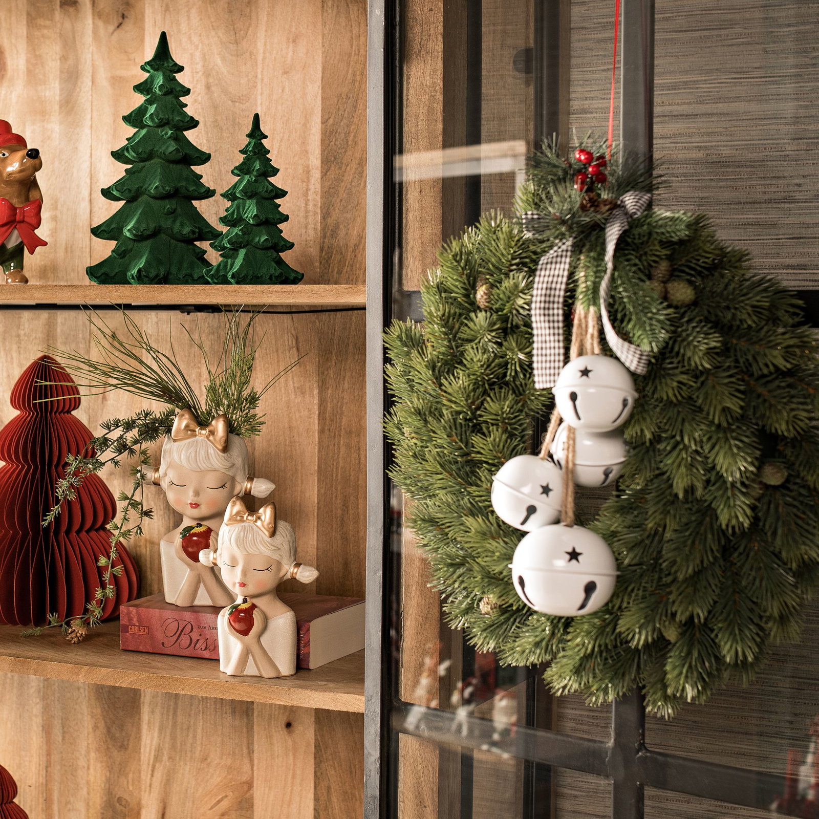 Campanas de metal para colgar en Navidad, blanco/verde (A/A/A) 10x30x8cm Weihnachtsdekorationen, Festival, Person, Puppe, Weihnachtsbaum