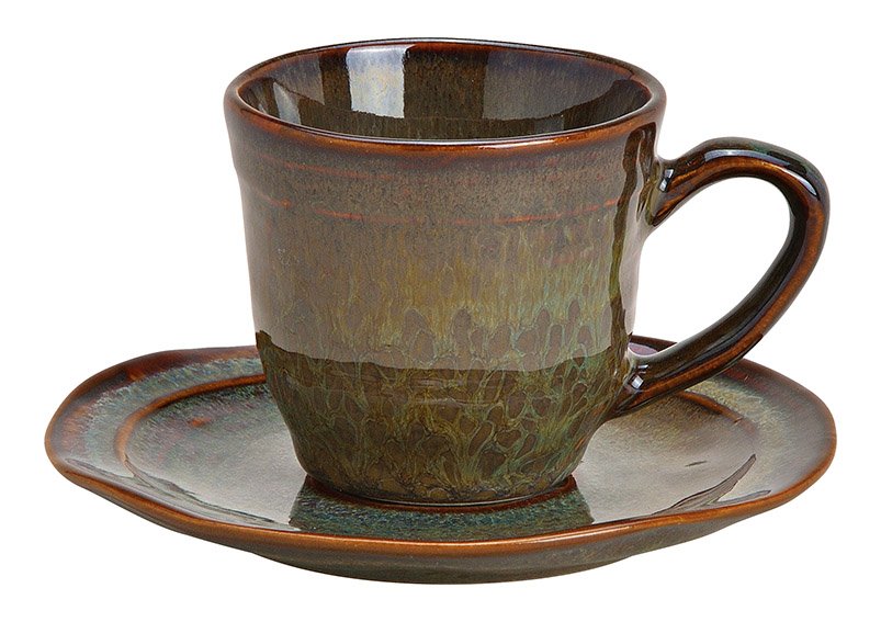 Espresso cup and plate made of ceramic brown, set of 2, (w / h / d) 12x7x12cm 90ml