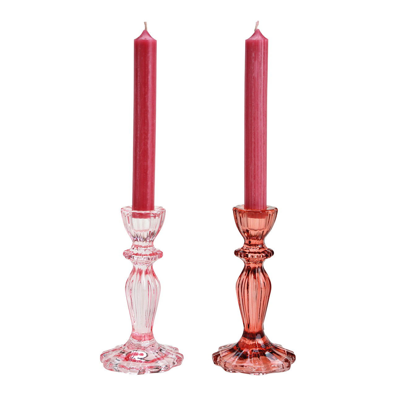 Candle holder made of glass pink / pink 2-fold, (W / H / D) 8x15x8cm