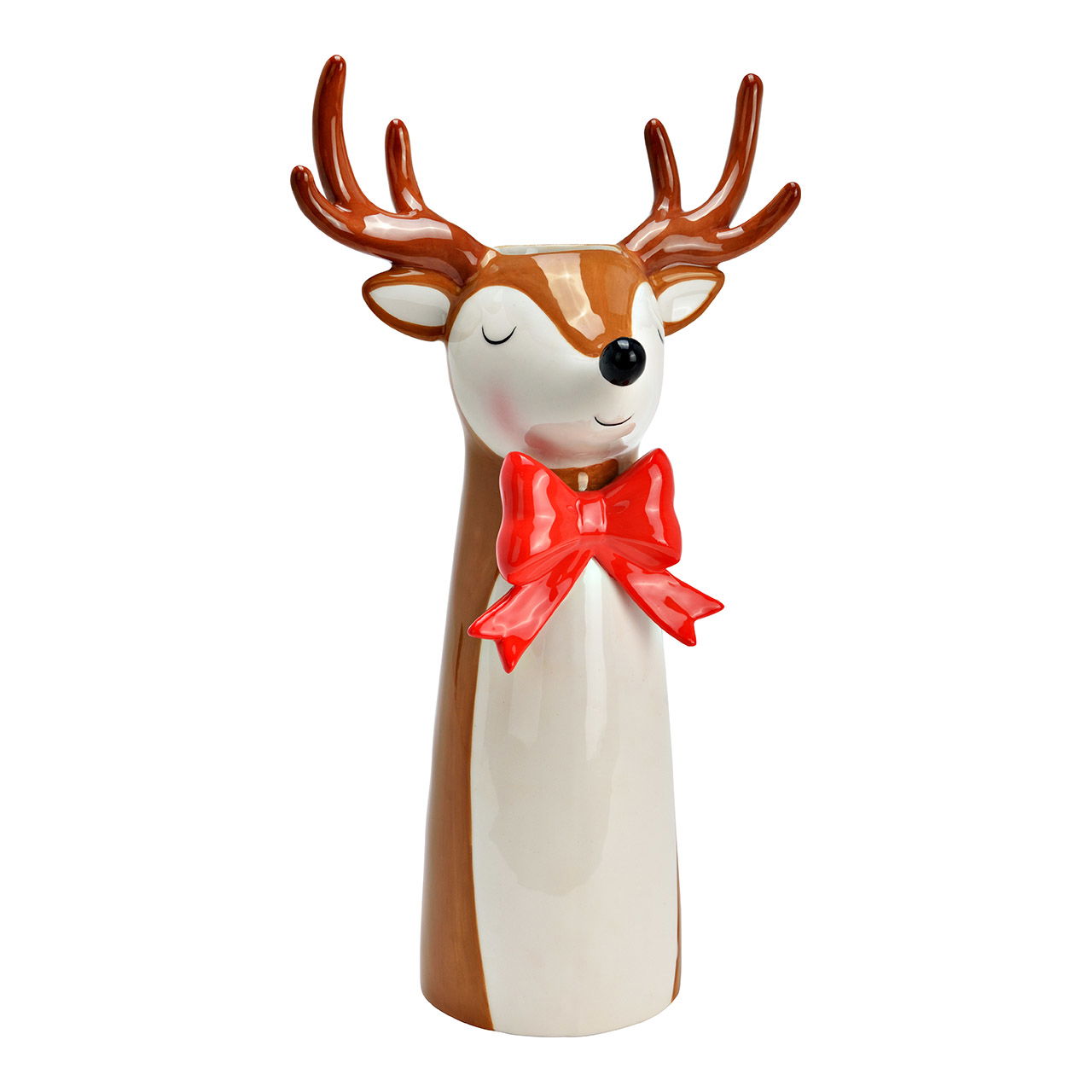 Vase deer with bow made of ceramic, brown (W/H/D) 18x35x14cm