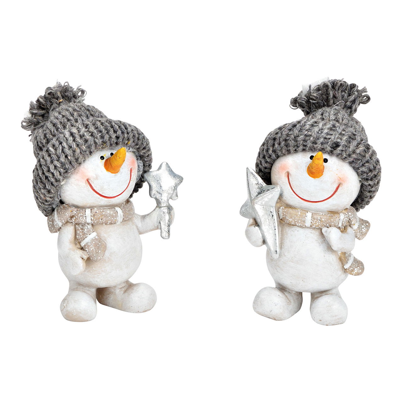 Schneemann aus Poly, Textil Weiß, grau 2-fach, (B/H/T) 6x10x6cm Schneemann aus Poly, Textil Weiß, grau 2-fach, (B/H/T) 6x10x6cm