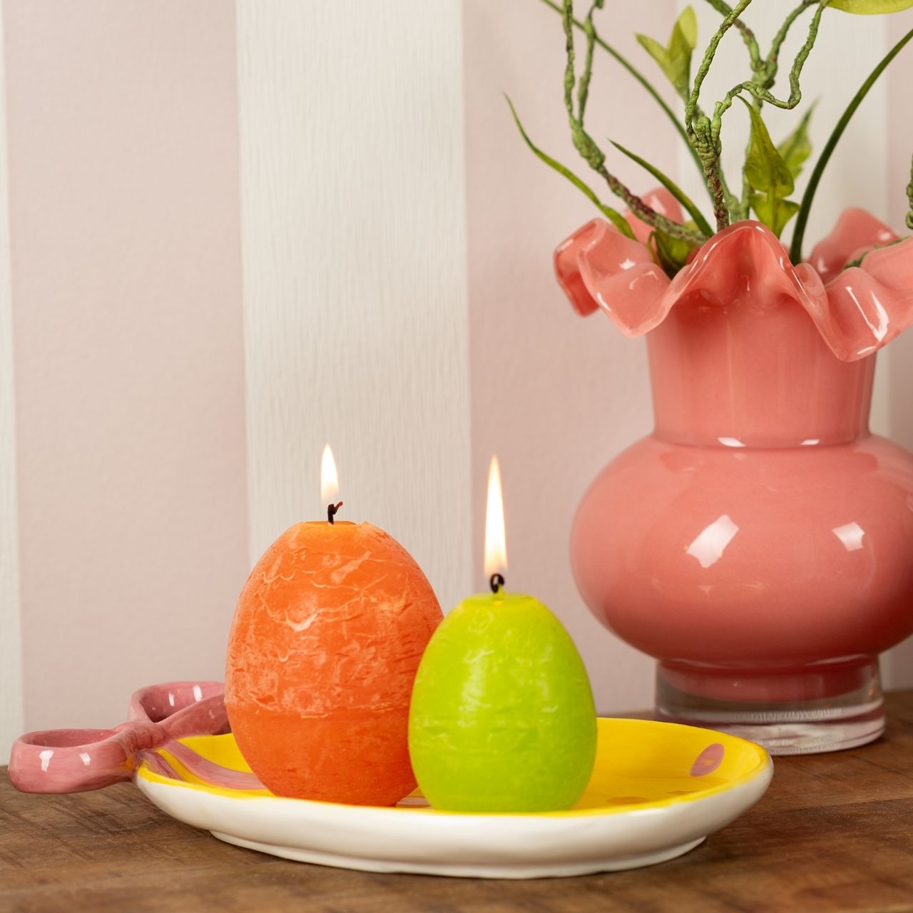 Wax egg candle, 3-fold, yellow/orange/green (W/H/D) 7x10x7cm Kerze